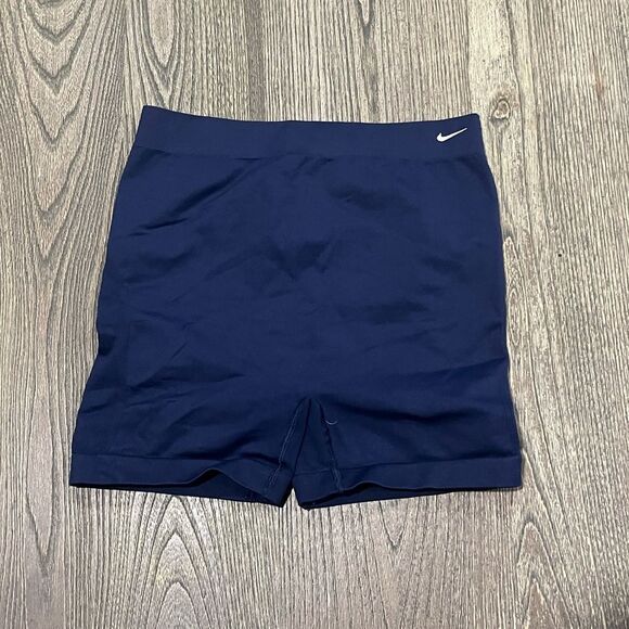 Nike Sans Couture Dri Fit Workout Shorts High Rise Elastic Waistband Navy Sz S/M - Picture 1 of 5